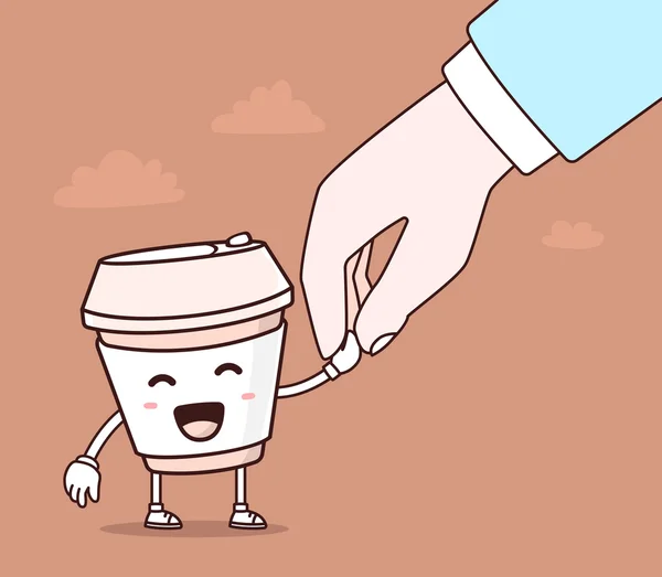 Illustration vectorielle de tasse à café couleur sourire à emporter et humain — Image vectorielle
