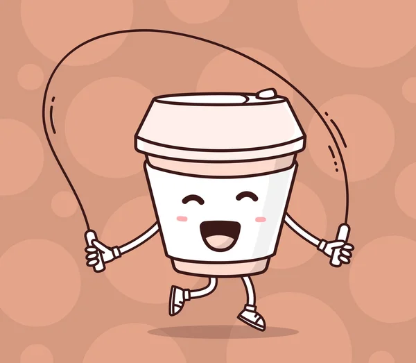 Ilustração vetorial de cor sorriso takeaway xícara de café com salto — Vetor de Stock