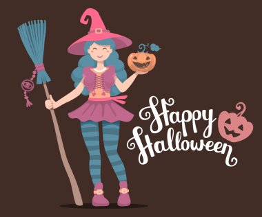 Vektör renkli Cadılar Bayramı resimde b ile cadı karakteri