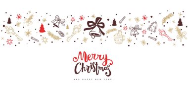 Çan ve altın bayram elementleriyle Noel vektör illüstrasyonu beyaz arkaplan ve metin ile