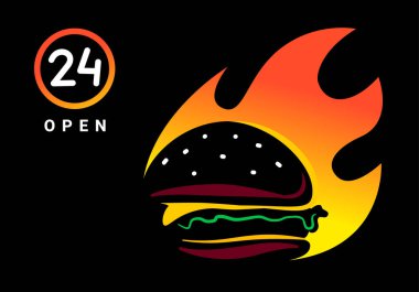 Siyah peynirli burgerin koyu arkaplanlı vektör çizimi