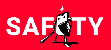 Kırmızı arka planda kılıçlı ve kalkanlı telefon karakterinin kelime güvenlikli temsili