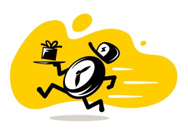 Hızlı çalışan zamanın vektör çizelgesi, beyaz arkaplanda parselli alarmlı saat karakteri