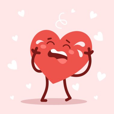 Pembe arka planda ağlayan sevimli, üzgün bir kalp karakteri. Romantik düz stil Sevgililer Günü gösterimi aşkı ifade etmek için