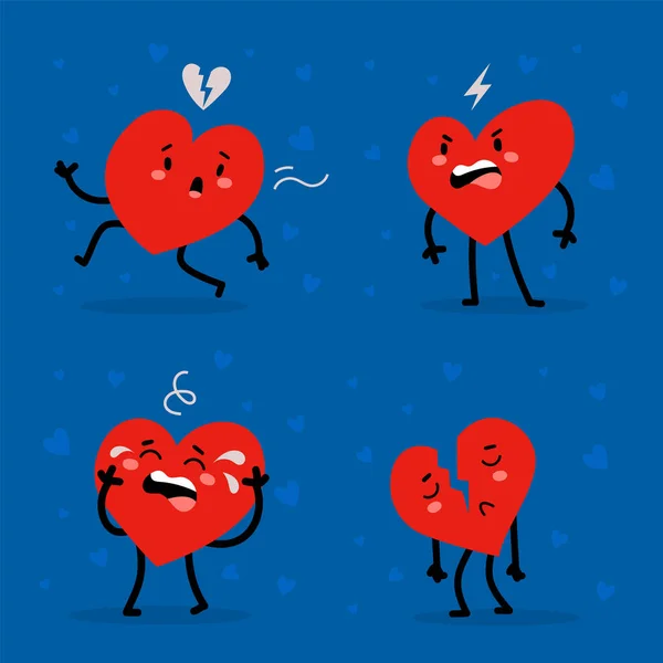 Conjunto Vectorial Rojo Adorable Personaje Del Corazón Diferentes Poses Con — Vector de stock