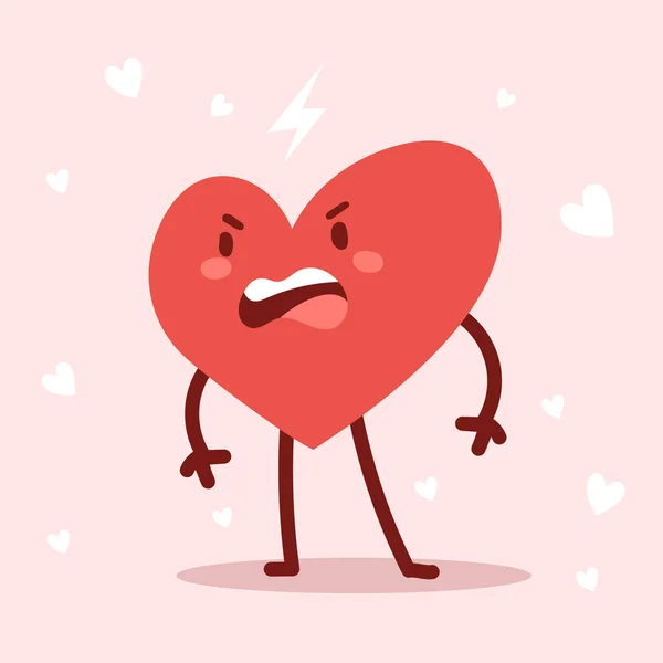 Διάνυσμα Κόκκινο Θυμωμένος Χαρακτήρα Καρδιά Ροζ Φόντο Ρομαντικό Επίπεδη Στυλ — Διανυσματικό Αρχείο