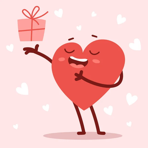 Вектор Червоний Милий Персонаж Щасливого Серця Дарує Подарунок Посмішкою Рожевому — стоковий вектор