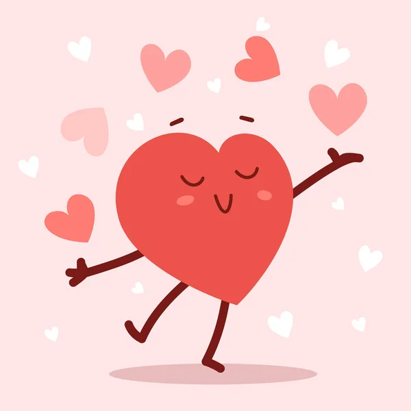 Vector Vermelho Bonito Coração Feliz Personagem Malabarismos Corações Com Sorriso — Vetor de Stock