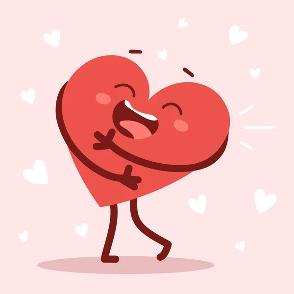 Vector Κόκκινο Χαριτωμένο Χαρούμενη Καρδιά Χαρακτήρα Αγκαλιάζει Τον Εαυτό Του — Διανυσματικό Αρχείο