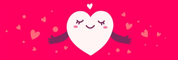 世界心脏日 在粉色背景下手牵手拥抱的病媒卡通人物可爱的快乐的心脏 — 图库矢量图片