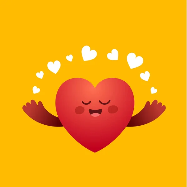 Векторний Мультфільм Милий Щасливий Серцевий Персонаж Руками Серцями Жовтому Тлі — стоковий вектор
