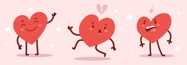 Conjunto Vectorial Rojo Lindo Personaje Corazón Diferentes Poses Con Emociones — Archivo Imágenes Vectoriales