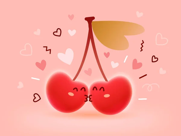 Mutlu Sevgililer Günü Illüstrasyonları Pembe Arka Planda Kırmızı Tatlı Öpücüklü — Stok fotoğraf