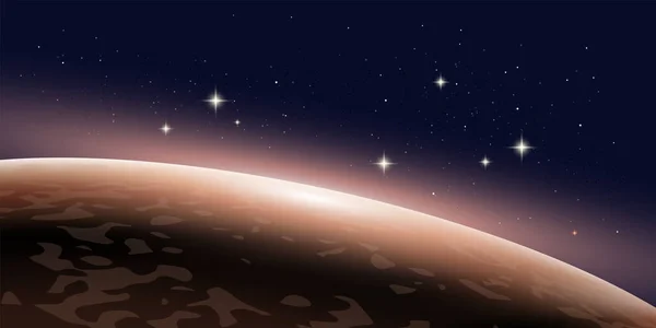 Illustration Horizontale Espace Vectoriel Planète Rouge Avec Lumière Étoiles Sur — Image vectorielle