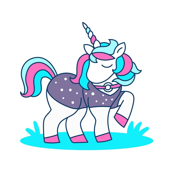 Vektor Ilustrasi Indah Unicorn Dengan Tanduk Dalam Pakaian Mode Pada - Stok Vektor