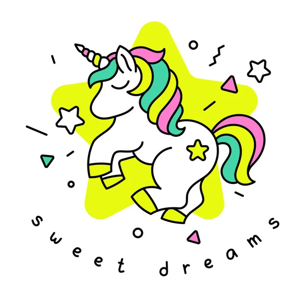 Vector Illustration Beautiful Unicorn Horn White Color Background Text Yellow — Wektor stockowy