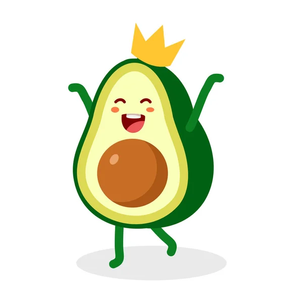 Vector Illustration Cute Happy Character Green Yellow Avocado Crown Color —  Vetores de Stock