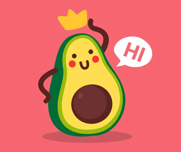 Vector Illustration Cute Happy Character Green Yellow Avocado Smile Crown — ストックベクタ