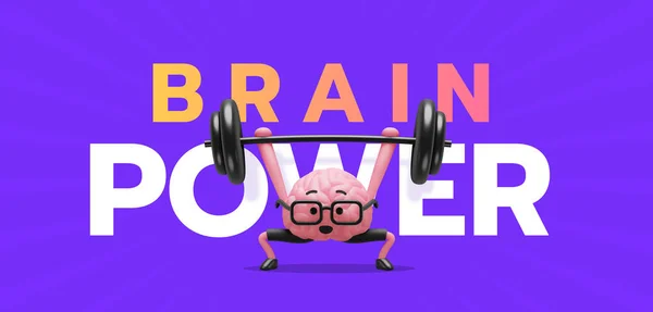Иллюстрация Веселого Персонажа Умного Мозга Очками Поднимающими Вес Силой Мозга — стоковое фото