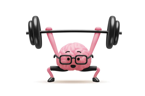 Ilustración Cerebro Lindo Personaje Gafas Levantando Barra —  Fotos de Stock