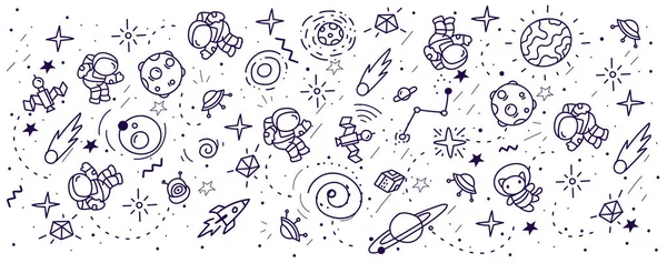 Vector Abstract Black White Kid Space Illustration Fun Pattern Astronaut — Stock Vector