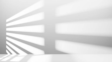 Pencere ışığıyla beyaz sahnenin 3d illüstrasyonu