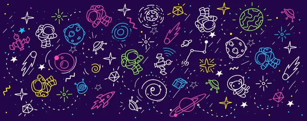 Vektör Soyut Çocuk Uzay Çizimi Eğlenceli Neon Renk Deseni Astronot — Stok Vektör
