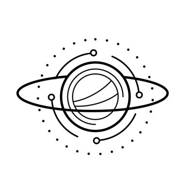 Çember, nokta ve çizgi ile soyut siyah ve beyaz uzay sembolü çizimi