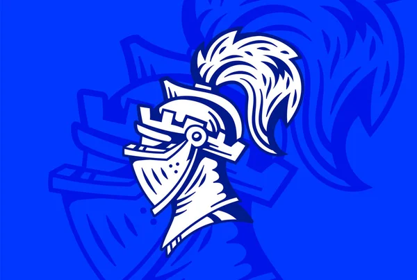 Vector Logo Knight Head Helmet Feathers Blue Background Line Art — Stockový vektor