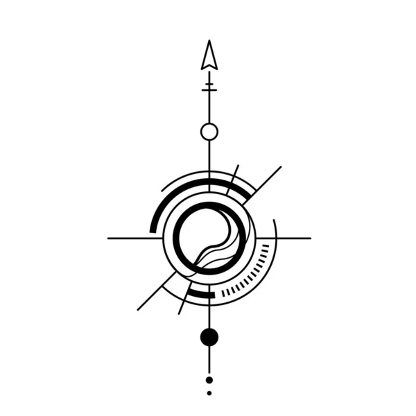 Διάνυσμα Αφηρημένη Ασπρόμαυρη Απεικόνιση Σύμβολο Χώρο Κύκλο Βέλος Και Γραμμή — Διανυσματικό Αρχείο
