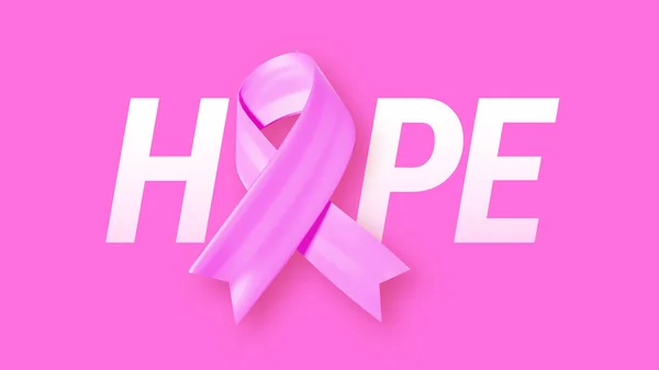 Illustrazione Word Hope Con Consapevolezza Del Cancro Seno Nastro Realistico — Foto Stock