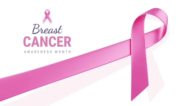 Ilustração Pink Breast Cancer Awareness Realistic Ribbon Com Texto Sobre — Fotografia de Stock