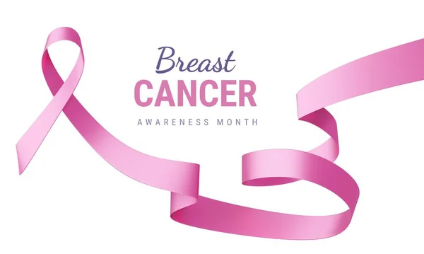 Ilustração Pink Breast Cancer Awareness Realistic Ribbon Com Ondulação Texto — Fotografia de Stock