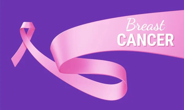 Illustration Pink Breast Cancer Awareness Realistic Ribbon Curl Text Purple — Stock Photo, Image
