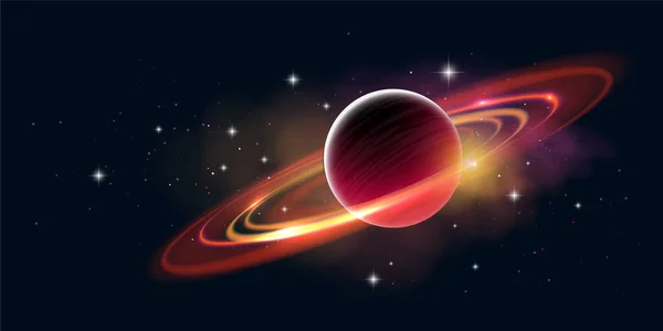 Vecteur Bel Espace Illustration Horizontale Planète Rouge Jaune Avec Anneau — Image vectorielle