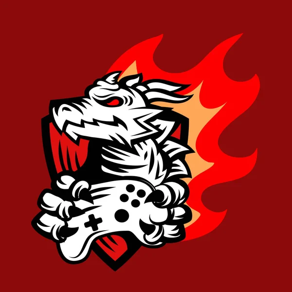 Logo Vectoriel Tête Dragon Avec Joystick Sur Fond Rouge Avec — Image vectorielle