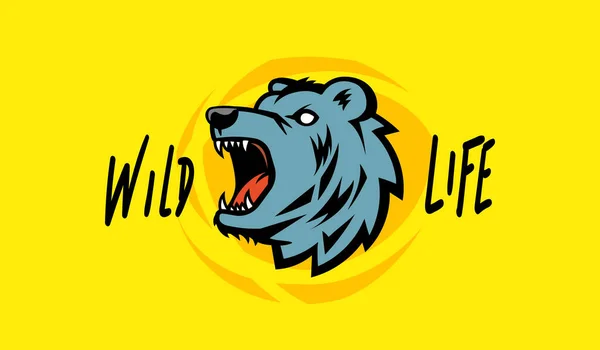 Vektorové Vrčící Logo Medvědí Hlavy Žlutém Pozadí Slovem Line Art — Stockový vektor