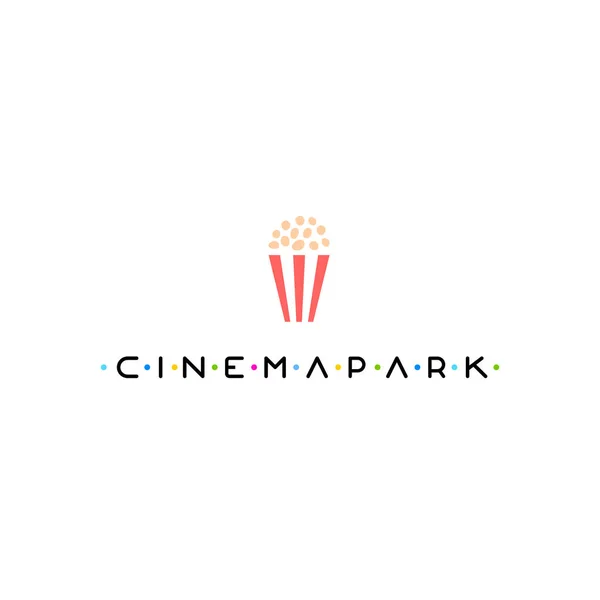 Vector Logo Cinema Park Con Palomitas Maíz Caja Roja Sobre — Vector de stock