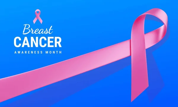 Rosa Bröstcancer Medvetenhet Realistisk Band Med Text Blå Färg Bakgrund — Stockfoto