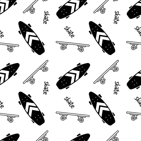 Vector Monochrome Illustration Flying Different Black Skateboard Skate Word Skateboarding — стоковий вектор