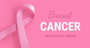 Pembe Gerçekçi Kurdelenin Döngülü 3D İllüstrasyonu. Göğüs Kanseri Farkındalığının Güzel Sembolü Pembe Renkli Beyaz Metin Kampanyası. Poster, Sancak, Yazdırma için Tasarım