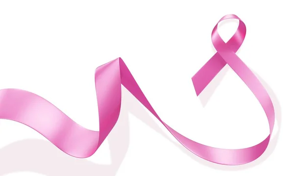 Beautiful Breast Cancer Awareness Ρεαλιστική Κορδέλα Σκιά Και Μπούκλα Λευκό — Φωτογραφία Αρχείου