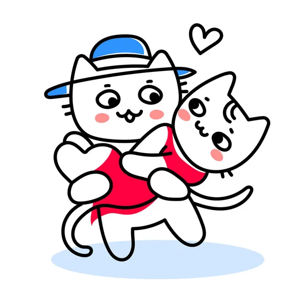 Vector Romantic Illustration Love Cute Cat Character Carry Girl Cat - Stok Vektor