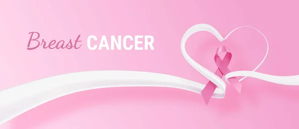 Illustration Rosa Bröstcancer Medvetenhet Realistiskt Band Med Loop Och Vitt — Stockfoto