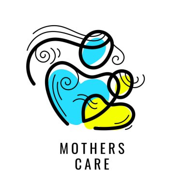 Çocuklu Vektör Renk Şekli Logo Ana. Çizgi Sanat Tarzı Yaratıcı Logot Tasarımı Annelerin Beyaz Arkaplan Bakımı