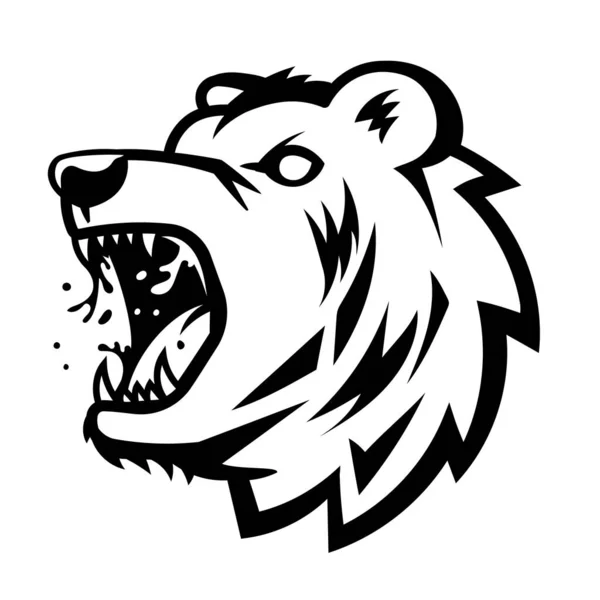 Vector Logotype Growling Bear Head White Background Black Line Art — Stock Vector