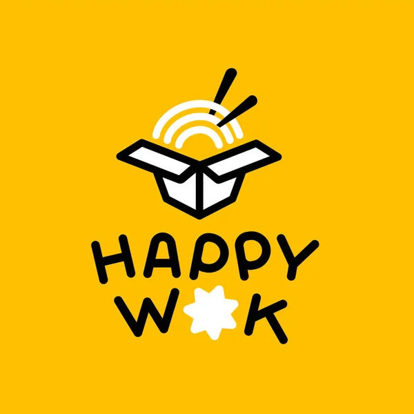 Vector Logo Happy Wok Com Macarrão Chinês Caixa Branca Design —  Vetores de Stock