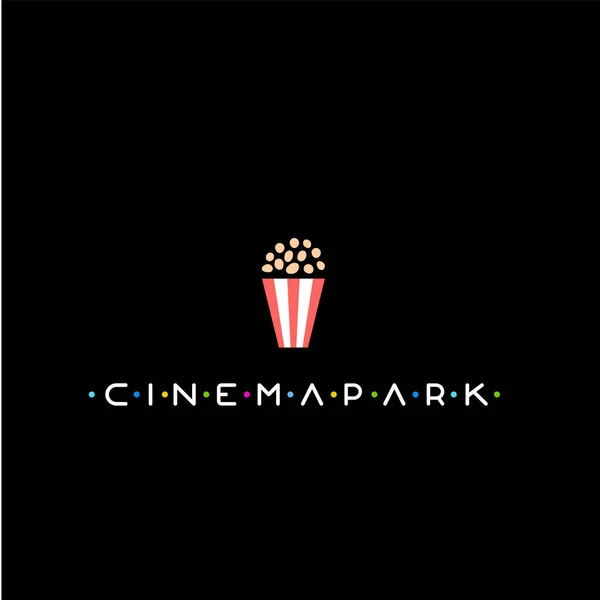 Vector Logo Cinema Park Con Palomitas Maíz Red Box Diseño — Vector de stock