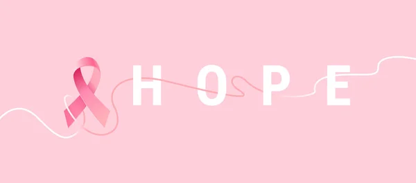 Illustrazione Vettoriale Con Word Hope Nastro Rosa Del Cancro Seno — Vettoriale Stock