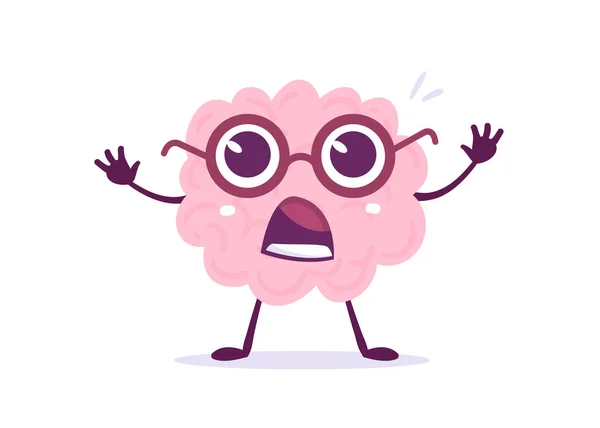 Vector Creative Illustration Pink Human Brain Character Glasses Big Eyes — стоковий вектор